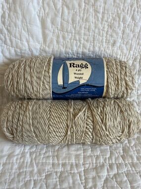 x2 Skeins Vtg Mary Maxim RAGG WOOL Worsted Weight Yarn for Socks Ivory Taupe USA